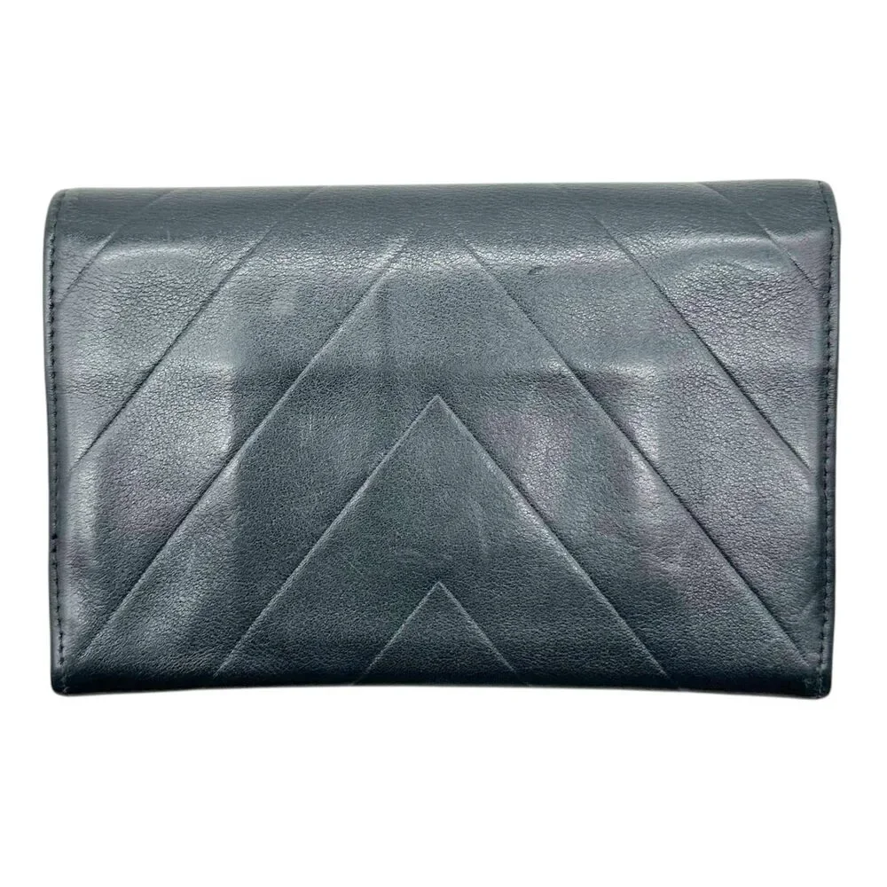 Chanel Black Leather Chevron Embroidered Logo Wallet - Picture 2 of 7